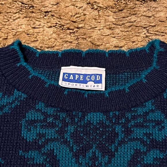 Vintage Cape Cod Sportswear Knit Sweater Crewneck Navy/Turquoise Medium - Picture 3 of 4
